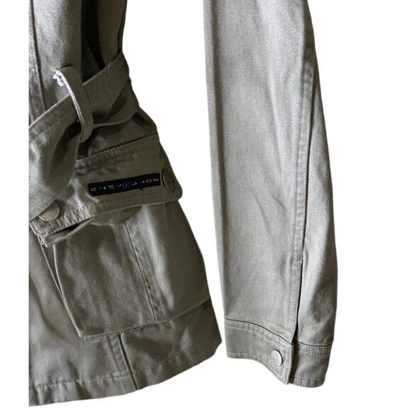 Chevognon Jacket Hoodie Womens Size Large Long Sleeves Pockets Snap Belted Khaki - Picture 7 of 9